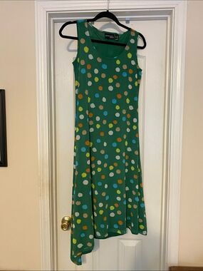 Attitudes by Renee‎ Green Asymmetrical Polka Dot Dress small petite